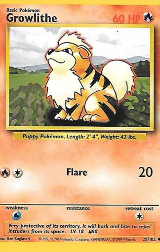 1999 Pokemon Base Unlimited #028 Growlithe