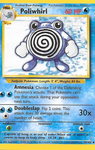 1999 Pokemon Base Unlimited #038 Poliwhirl