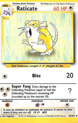 1999 Pokemon Base Unlimited #040 Raticate