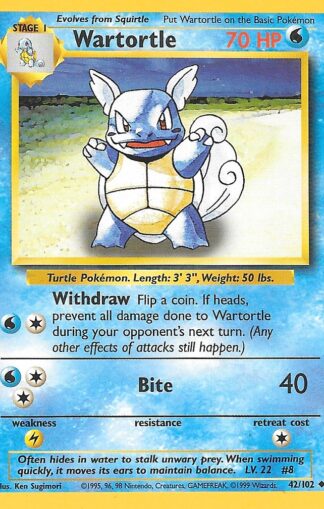 1999 Pokemon Base Unlimited #042 Wartortle